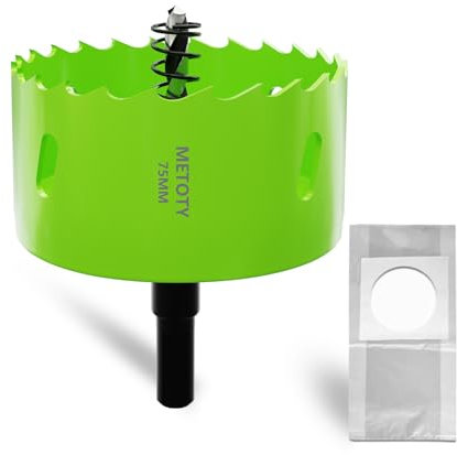 METOTY Scie cloche bi-métal 75 mm, universelle, HSS M42, avec adaptateur de tige triangulaire et foret de centrage, un sac à poussière pour aluminium, métaux, plastiques, verre acrylique, bois, plaque