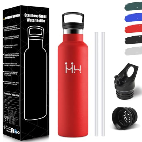 Honeyholly Botella Agua, Sin BPA 750ML, Botella Agua Gimnasio, Acero Inoxidable 18/8, Cantimplora, Doble Capa A Prueba de Fugas, Water Bottle con Paja, Termo para Gimnasio, Camping, Deportes