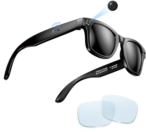 Domars Gafas Inteligentes IA con Cámara HD, Traducción en Tiempo Real,Reproducción de Música y Llamadas Bluetooth 5.4, Batería de 7 Días, Lentes Antiluz Azul y Lentes de Sol, IP65 Impermeable