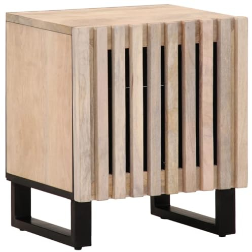 HETFTJN Nachttisch 40x34x46 cm aus gebleichtem Massivholz Mango, Nachtschrank mit Tür & Stahlbeinen, moderner Beistelltisch mit Stauraum, schmal & langlebig für Schlafzimmer Wohnzimmer Flur