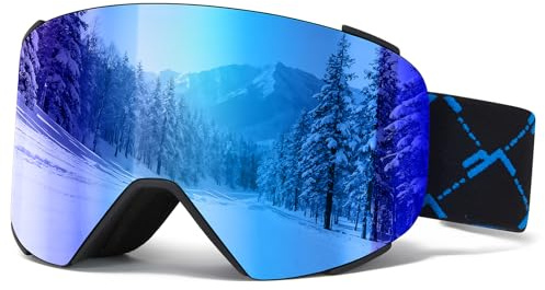 JQF Gear Skibrille Magnetisch OTG YH693C Skibrille für Unisex | Skibrillen UV-Schutz Anti-Nebel Vollständig Plattiertes REVO Verstellbarer Rutschfester Riemen,Snowboard Brille für Skifahren