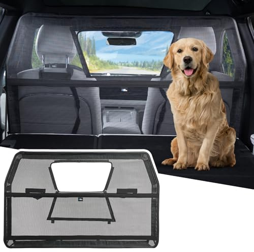 JOYTUTUS Hundegitter Auto, Schutznetz Barriere Trennnetz, mit Sichtfenster, Universal Hunde Trenngitter, 132 * 79cm, für Autos, SUVs, Lastwagen