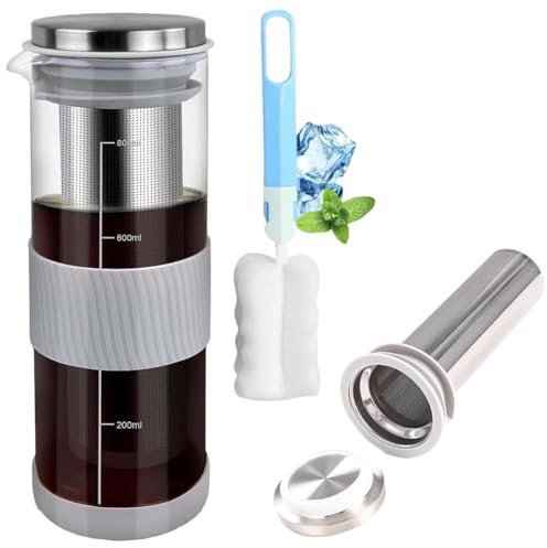 Bosiyrggrl Cold Brew Coffee Maker Jar Pitcher 800ML Stainless Steel Filter with Cup Brush Cold Brew Pitcher for Fruits Tea