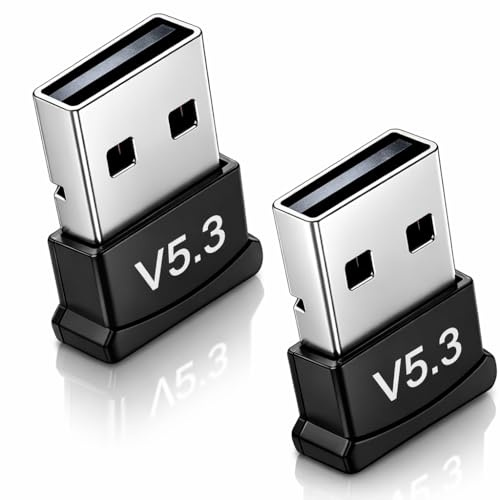 2PCS USB Bluetooth 5.3 Adapter for PC and Laptop, Mini Plug USB Wireless Bluetooth Dongle Receiver, Mini Dongle 2.4G 5G Dual Band High Speed Receiver, Stable Signal, Compact Size, Easy Setup