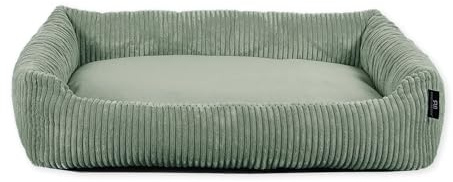 Rohrschneider Tierbett Cordstoff mit Wendekissen, 66x48x4 cm, Antirutsch, Abnehmbar, für Hunde (Salbei)