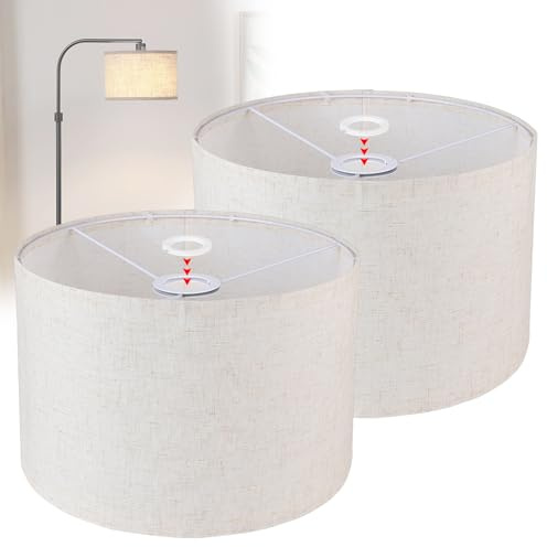 EFUTURETIME 2x Lampenschirm Stoff H20 x Ø30cm Trommel für E14/E27 Beige | Für Stehlampe, Deckenleuchte, Hängelampe, Wandleuchte, Nachttischlampe und Tischlampe