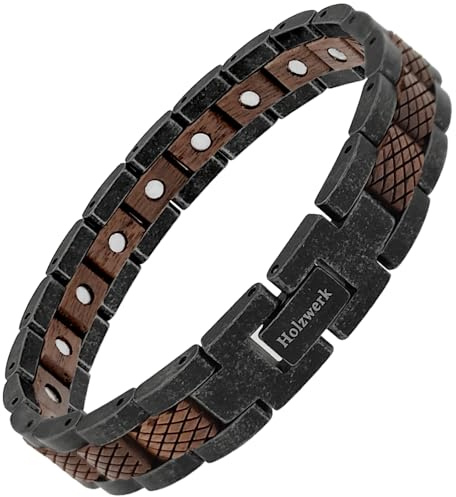 Holzwerk ARENDSEE Magnetisches Natur Holz Magnet Schmuck Armband für Damen und Herren Magnetarmband Holzarmband Herrenarmband Damenarmband Antik Einstellbar