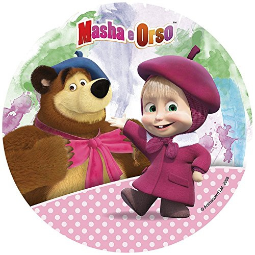 Modecor Oblatenpapier für Kuchen Masha und Bär 43120 Oblate Cake Design (Rosa gepunktet)