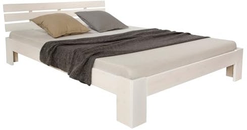 Homestyle4u 1821, Holzbett 140x200 Doppelbett mit Lattenrost Weiss Bett Kiefer Massivholz Schlafzimmer