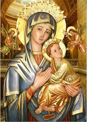 MXJSUA 5D Diamond Painting Bilder 5D Diamant Painting Bilder Erwachsene DIY Diamantmalerei von Number Kit Runde Dril Perlen Kristall Strass Bild Wandaufkleber Dekor Jungfrau Maria und Jesus 30x40cm