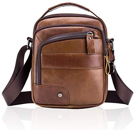 MANNUOSI Herren Schultertaschen business freizeit reise Henkeltaschen echtleder vintage Handtaschen Braun4