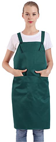 BIGHAS H-Stil Schürze mit Tasche für Damen und Herren, verstellbar, große Größe, bequem, Küche, Zuhause, Kochen, 12 Farben (Green)