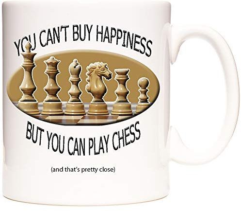 Taza de ajedrez, no puedes comprar felicidad pero puedes jugar al ajedrez. Taza de regalo de cerámica de 11 onzas para personas que aman jugar al ajedrez. Regalo de ajedrez.