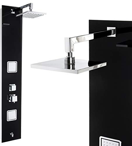 Premium Duschpaneel 150cm Schwarzes Glas Multi-Funktionen Regendusche mit oder ohne Thermostat Duschsystem, ohne Thermostat