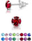 Pendientes Plata de Ley 925 con Cristales Swarovski Rojo Rubí 5 mm - Aretes Mujer Rojos - Pendientes de Colores