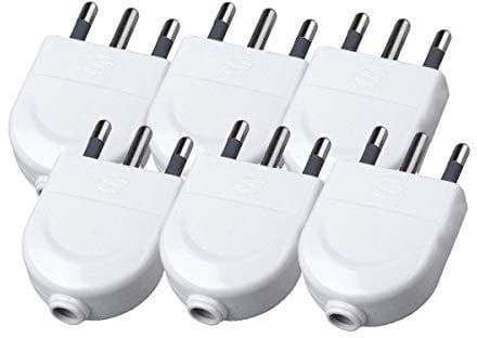 6 Pezzi Spina Elettrica, Spina 2P+T 250V, Spina Italiana Piatta, con Uscita Cavo Diritta (Spina Grande 16A, Bianco)