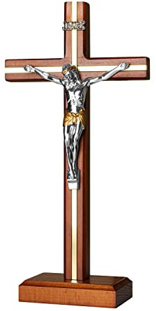 KUXBET Kruzifix Wandkreuz 25,4 cm katholisches Holz Jesus Christus Wandbehang Kreuz für Heimdekoration – Antik Gold