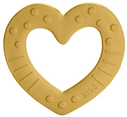 BIBS Baby Bitie Beißring Herz, BPA-frei, Lebensmittelecht, Thermoplastisches Polyurethan, Mustard