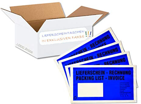 dm-folien Lieferscheintaschen DIN LANG I 1000 Stück I Selbstklebende Versandtaschen mit Aufdruck I Blau-transparentes Paketzubehör für Lieferscheine & Rechnungen I Versandzubehör aus PP
