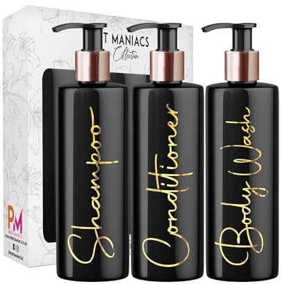 Print Maniacs Black Mrs Hinch Inspired Personalised 500ml Bottles Bathroom Lotion Kitchen Shampoo Conditioner Rose Gold Pump (Set 3, F2) (Gold)