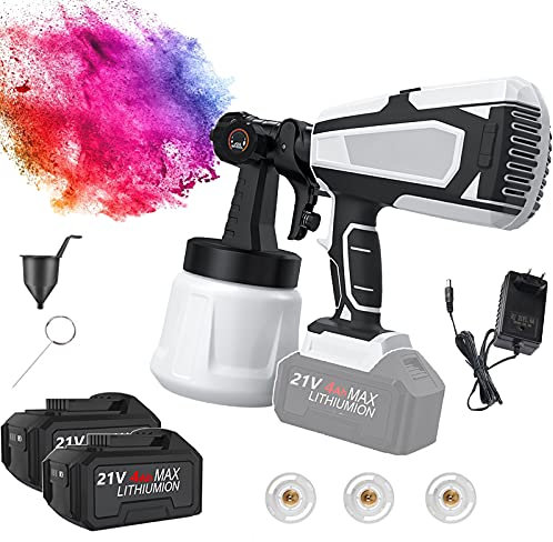 EUNEWR pistola a spruzzo per verniciare,pistola a spruzzo elettrica con rimovibile 1000ml serbatoio,valvola regolabile&3 ugelli,viscosità 80DIN/S,spruzzatori di vernice per muri per pareti(+batteria)