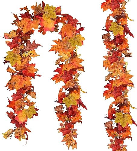2 Stück Künstliche Ahornblatt Girlande,Künstliche Herbst Herbst Ahornblatt,Party Kamin Dekoration unechte Herbstlaub Herbstblätter für drinnen und draußen Hochzeit Erntedankfest Abendessen (A)