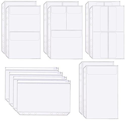 Skycase A5 Bindertaschen, 6-Loch Reißverschluss-Taschen aus Kunststoff, Loose-Blatt-Ordner, 12 Stück, Nachfüllbare Dokumententaschen für A5-Ringbuch, Trennpapiere, Büroorganisation, Schule, Studium
