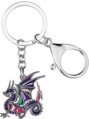 WEVENI Enamel Alloy Dainty Dragon Keychain Dinosaur Keyring Fashion Jewelry For Women Girls Bag Car Wallet Charms (Violet)