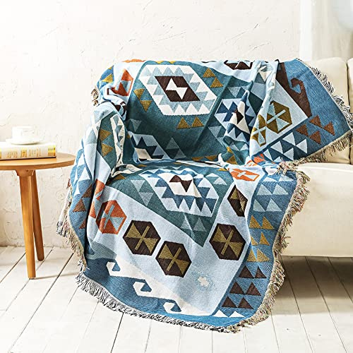 Koomuao Boho Decke Mit Fransen, Geometrische Sofadecke Strickdecke Kuscheldecke Gewebte Tagesdecke Wohndecke Baumwolle Bett Überwurf Couchdecke Dekorative für Wohnzimmer Bett (Stil 6, 90x180cm)