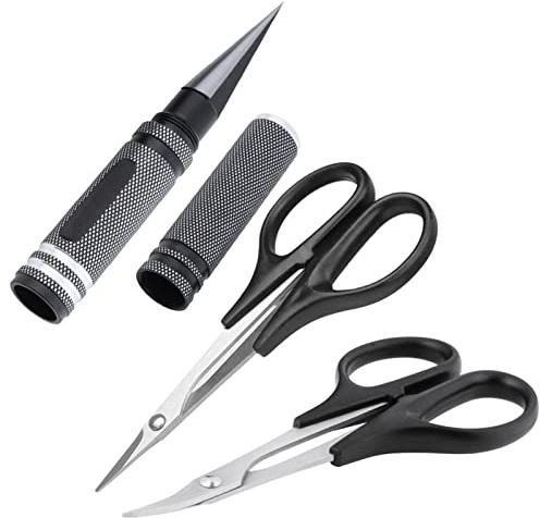 CrazyHobby RC Body Reamer, Curved Scissor & Straight Scissor RC Car Body Mounting, RC Bodyshell Hobby Repair Tools 3pc Combo Set (Black)