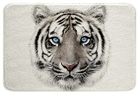 Sunnybed Jungen Tiger Badematte,Teens Adult African Safari Tier Fußmatte Tribal Wildlife Badematten,Plüsch Badezimmer Dekor Matte mit Rutschfester Rückseite,16X24,Weiß