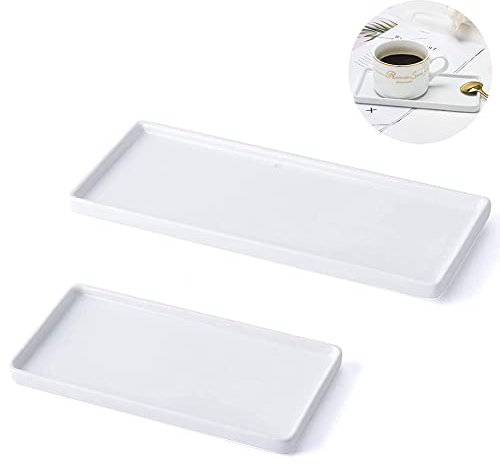 Bandeja de Almacenamiento de Cerámica, 2 Bandeja de Cerámica Rectangular Pequeño, Bandeja Decorativa Rectangular, Organizador para Baño Cocina Mesa Hogar, para Guardar Perfume, Jabón, Cosas Pequeñas