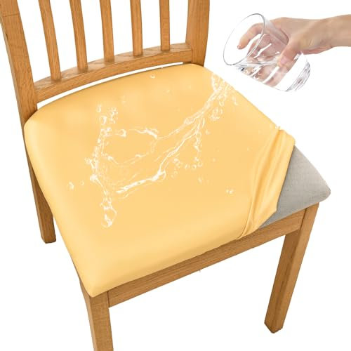 FANSU Stuhlbezug Sitzfläche 4er Set, PU-Leder Sitzbezug Stuhl für Esszimmerstühle Wasserdicht Abnehmbar Sitzschutzbezug Sitzkissen Hussen für Küche Bürostühle Hotel(Yellow,4pc)