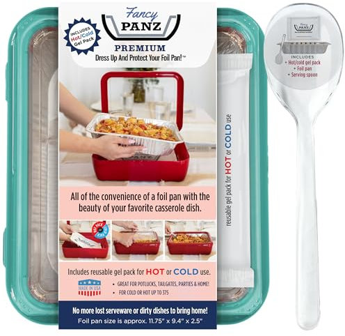 Fancy Panz Premium, Serving Tray for Food, Made in the USA Foil Pan Carrier, Stackable Aluminum Pan Holders, Travel Casserole Carrier, Aqua