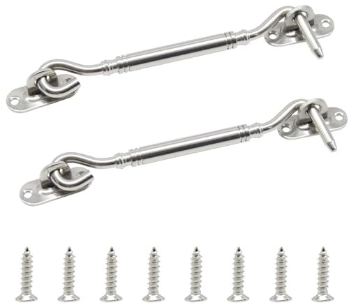 Yosawo 2 Pcs Cabin Hook and Eye Latch,Stainless Steel Heavy Duty Barn Barn Door Swivel Window Hook Lock for Garage, Garden Gates, Closet Shed（Silver-150mm）