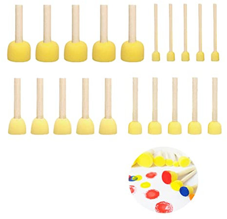 Rundschwamm Pinsel Set, Malschwamm Schaum Pinsel Malerei, Pinselset aus Schaumstoff, Schaum Pinsel Schwammpinsel Schaumstoffpinsel mit Holzgriffen für das Zeichnen von Kindern, 4 Größen, 20 Stück