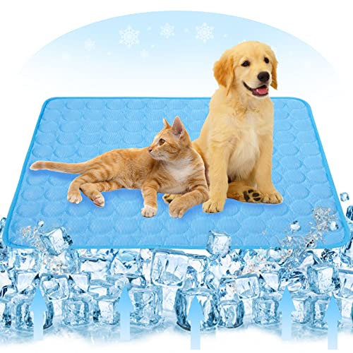 VeMee Sommer Kühlmatte für Hunde - Atmungsaktive Haustierbox Pad & Waschbare Haustier Kühldecke für Hunde & Katzen Blau