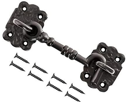 TERF® 100mm Heavy Duty Antique Black Cabin Door Hook and Eye Lock 100mm (4 inch) Cabinet Latch Catch including Fixing Screw For Door Gate Window Closet Shed Latch - Pack of 1