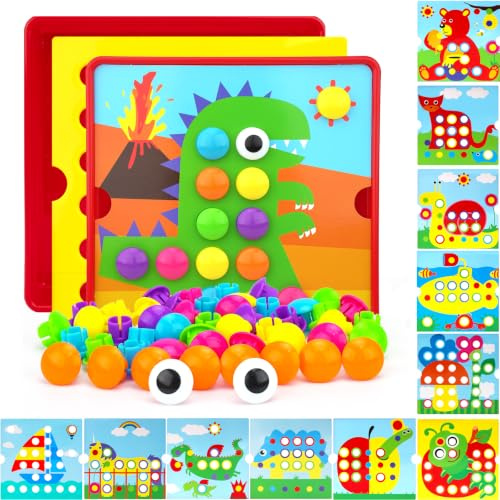 AluAbi Mosaik Steckspiel für Kinder, Button Art Spielzeug Lernspielzeug Kinderspiele zum Lernen von Farben, kinderspielzeug Motorikspielzeug Geschenke für 3–5 jährige Jungen Mädchen (Dinosaur)