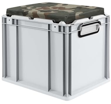 PROREGAL Eurobox NextGen Seat Box Camouflage | HxBxT 36,5x30x40cm | 30 Liter | Griffe geschlossen | Eurobehälter, Sitzbox, Transportbox, Transportbehälter, Stapelbehälter