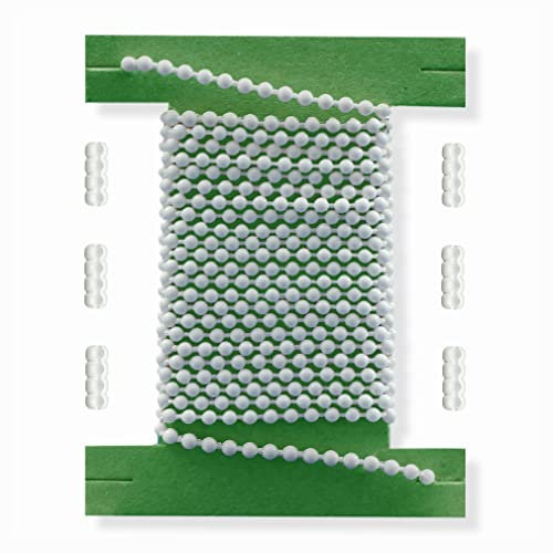 KLEMMFLEX 10 Meter Rollokette Kunststoff Weiss, 3,2 mm Perlen, 6 Verbinder, Meterware Bedienkette/Kugelkette, als Ersatz/Zubehör/für Klemmfix Klemmrollo Doppelrollo Jalousie