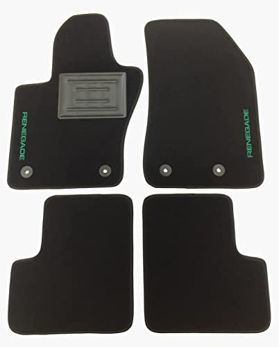ASC Tappetini Auto Compatibili con Jeep Renegade 2014-2019, Moquette, Bordo Antiscivolo, Battitacco in Gomma, 2 Loghi Ricamati