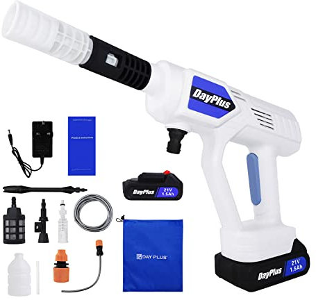 Cordless Jet Washer Portable Pressure Car Washer, Battery Power Washer with Water Tank for Car Washing, 21V 1.5Ah Battery & Charger, 2.8-3L/min, 6-In-1 Nozzle for Garden Window