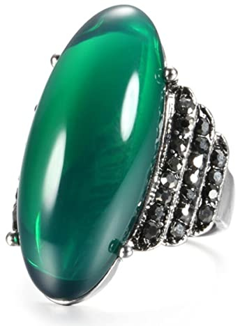 YAHOYA Mode Großes Oval Simulierte Bernsteine Stein Ring für Frauen Silber Farbe Bright Black Kristall Ring Vintage Hochzeit Schmuck