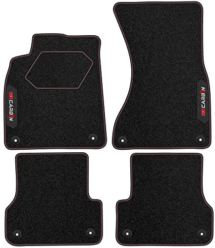 MOTOS Personalisierte Velours-Fußmatten Carbon Series passend für Audi A6 C7 2010-2017 - Premium, Carbon, Rot Frischen Sie den Look Ihres Autos mit Velours-Fußmatten im hochmodernen Carbonfaser-Design