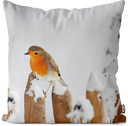 VOID Rotkehlchen Vogel Schnee Kissenbezug Kissenhülle Polyester Weihnachten Deko Winter Outdoor Dekoration, Kissen Größe:40 x 40 cm