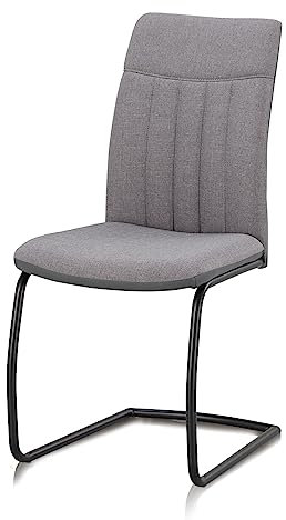 KHG Esszimmerstuhl Schwingstuhl Polsterstuhl Küchenstuhl Webstoff-Kunstleder Mix Grau - Design Stuhl Sitzhöhe 49 cm - Freischwinger mit Reißverschluss - für Büro, Küche