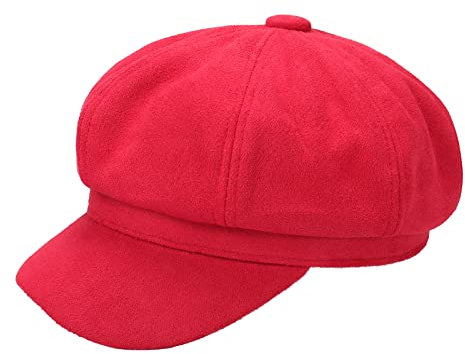 MK MATT KEELY Schirmmütze Damen Baskenmütze Newsboy Barett Cap Damen Ballonmütze mit Visier für Vier Jahreszeiten,Tweed Rot