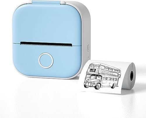 Gienslru Mini stampante tascabile, con stampa veloce, portatile, termica, Bluetooth, senza inchiostro, per scrapbook appiccicosi, etichette (blu)