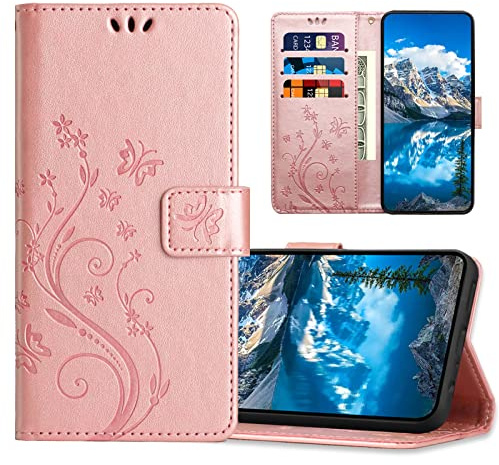 Hülle für Samsung Galaxy S7, PU Leder Handyhülle, Klappbar Prägung Brieftasche Stoßfeste Schutzhülle Kompatibel mit Samsung S7, Roségold
